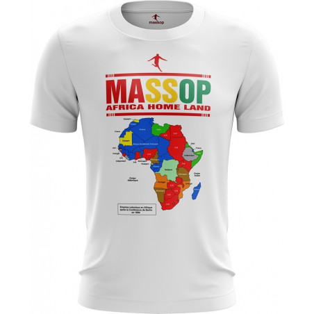 T-SHIRT MASSOP CARTE D’AFRIQUE MANCHES COURTES HOMME BLANC ROUGE JAUNE VERT